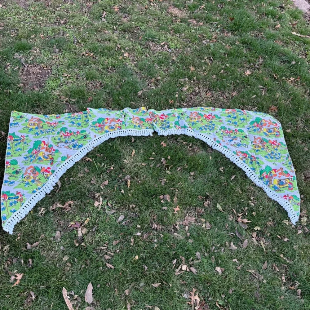 Vintage 70s Smurfs‎ Curtain Set 2 Valances 2 Long Curtians 2 Short Cartoon Retro